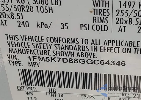 2016 Ford Explorer Xlt from USA, damaged, VIN 1FM5K7D88GGC64346